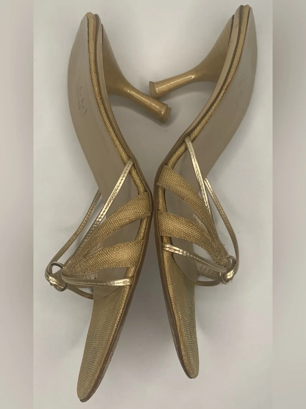 Gucci Metallic Gold Strappy Slip-On Mules - Picture 5 of 8